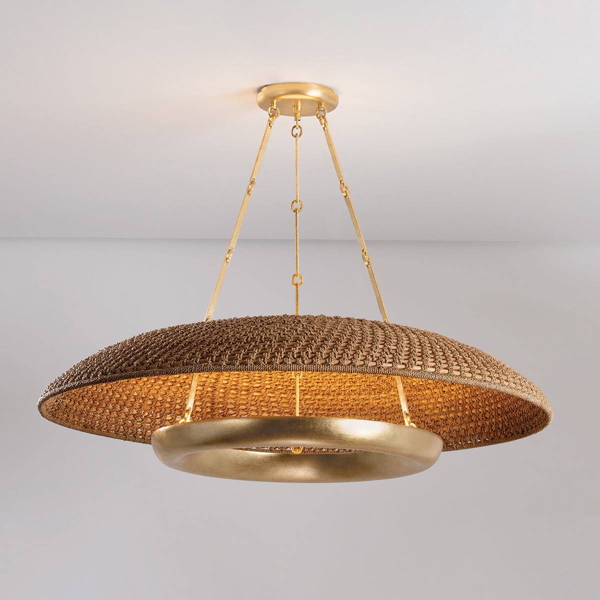 Oaklyn Large Chandelier by Hudson Valley Lighting – Vintage Gold Leaf & Woven Light Shade, 950 Lumens, Dimmable