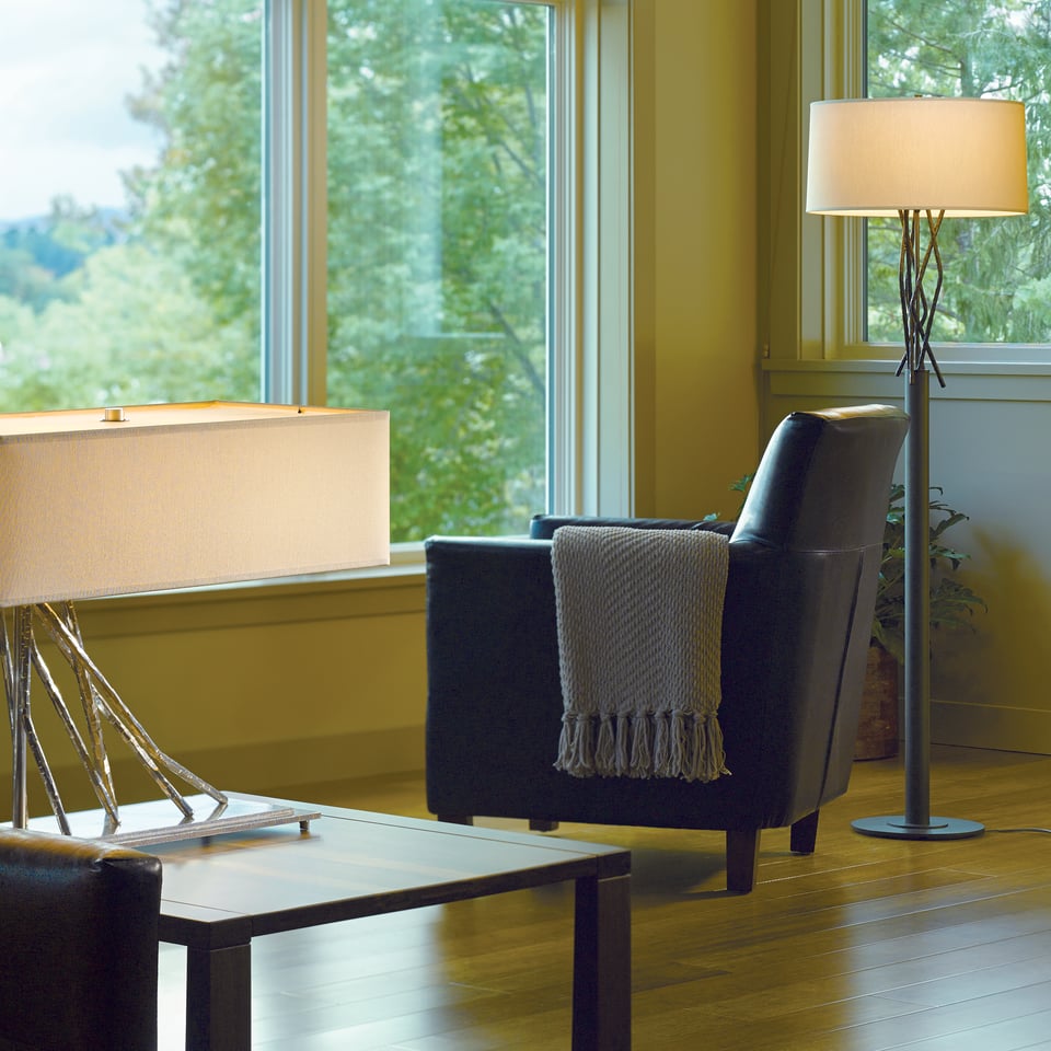 Hubbardton Forge Brindille Floor Lamp, 60.69" Height, Natural Linen Shade, Handcrafted Elegance