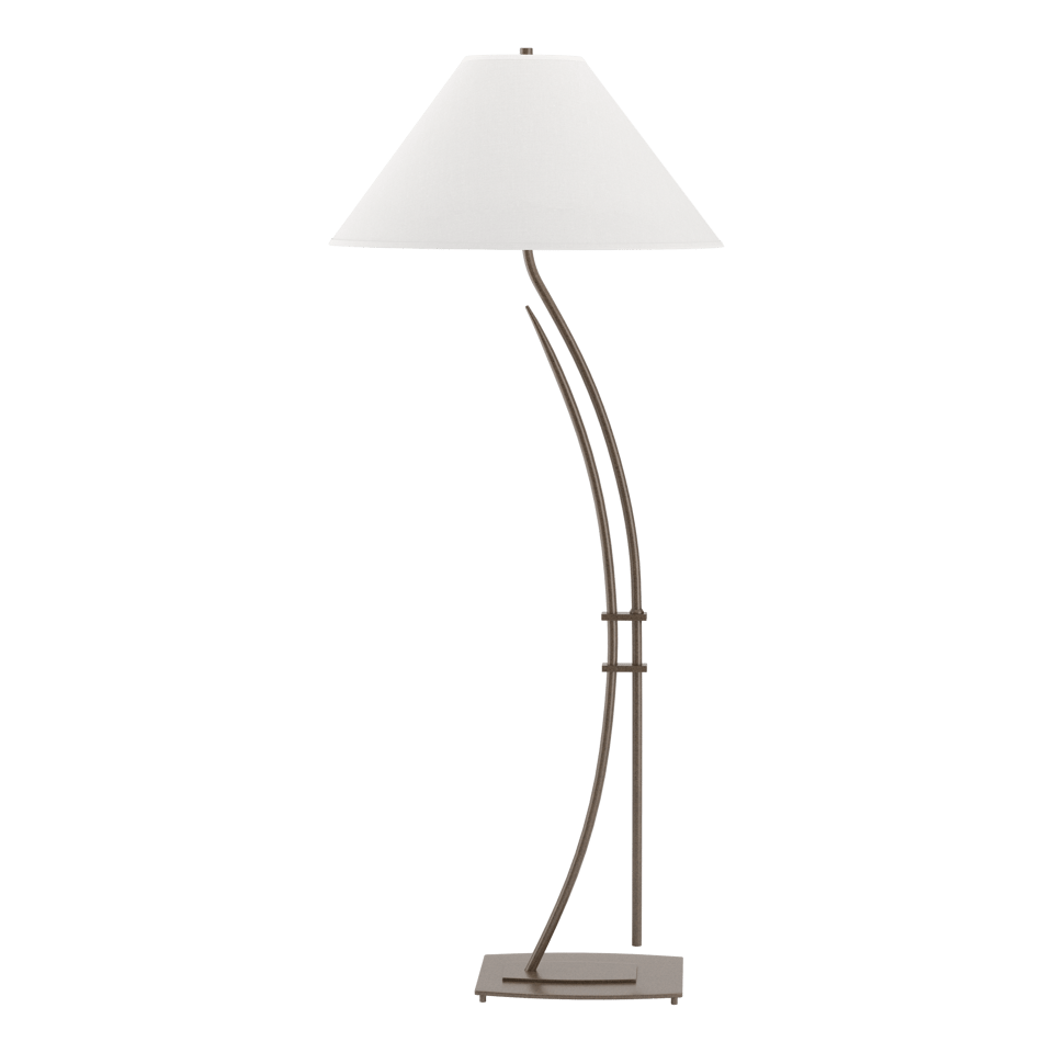 Metamorphic Contemporary Floor Lamp 54" Tall with Curved Steel Body and Dimmable Linen Shade