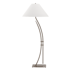 Metamorphic Contemporary Floor Lamp 54" Tall with Curved Steel Body and Dimmable Linen Shade