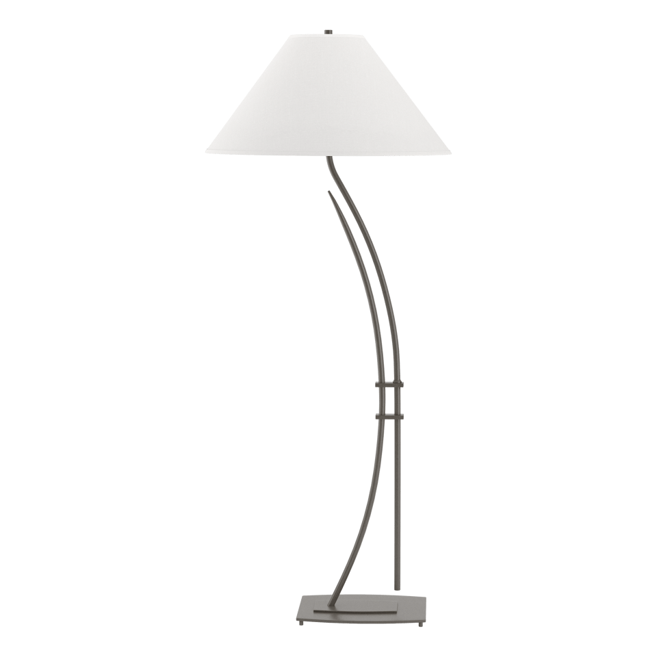 Metamorphic Contemporary Floor Lamp 54" Tall with Curved Steel Body and Dimmable Linen Shade