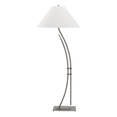 Metamorphic Contemporary Floor Lamp 54" Tall with Curved Steel Body and Dimmable Linen Shade