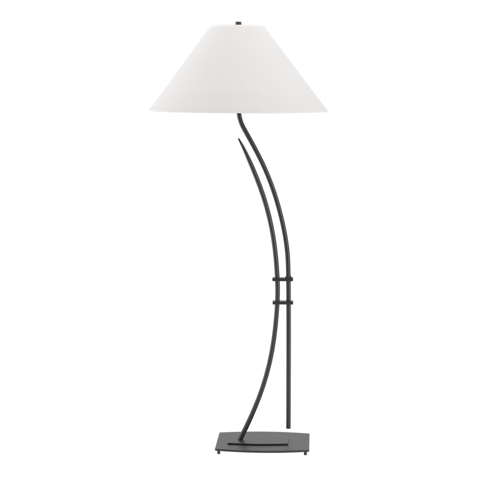 Metamorphic Contemporary Floor Lamp 54" Tall with Curved Steel Body and Dimmable Linen Shade