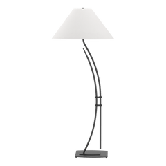 Metamorphic Contemporary Floor Lamp 54" Tall with Curved Steel Body and Dimmable Linen Shade