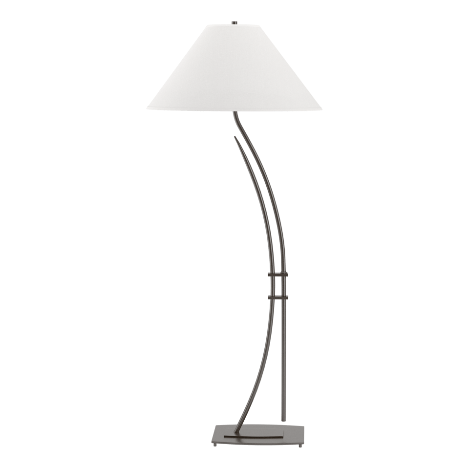 Metamorphic Contemporary Floor Lamp 54" Tall with Curved Steel Body and Dimmable Linen Shade