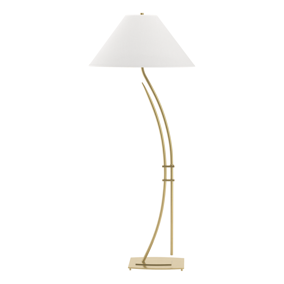 Metamorphic Contemporary Floor Lamp 54" Tall with Curved Steel Body and Dimmable Linen Shade