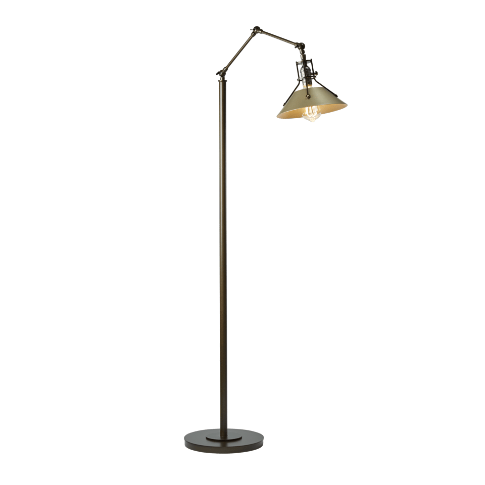 Hubbardton Forge Henry Floor Lamp 60.8" - Handcrafted Brass-Riveted Shade, Dimmable, Versatile Design