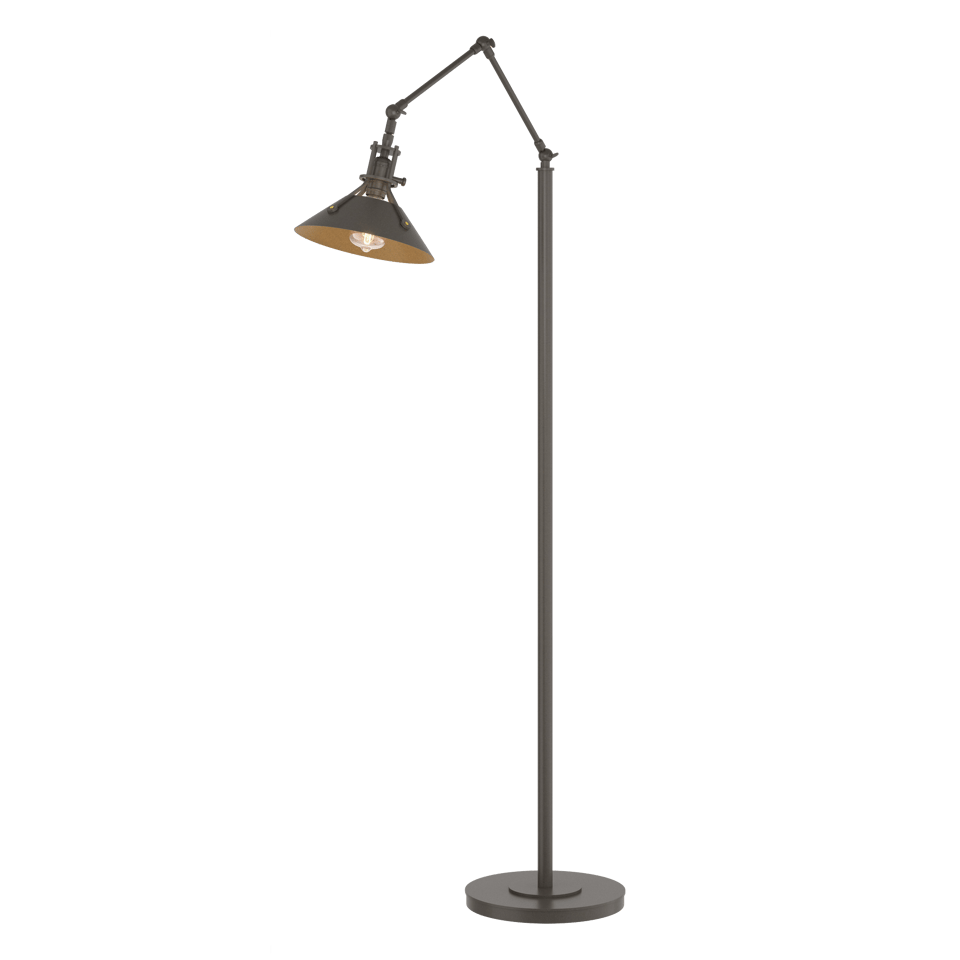 Hubbardton Forge Henry Floor Lamp 60.8" - Handcrafted Brass-Riveted Shade, Dimmable, Versatile Design