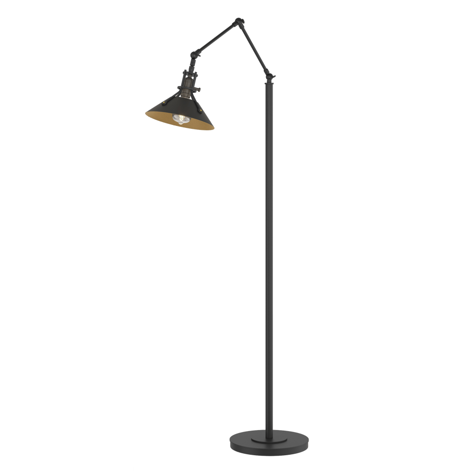 Hubbardton Forge Henry Floor Lamp 60.8" - Handcrafted Brass-Riveted Shade, Dimmable, Versatile Design