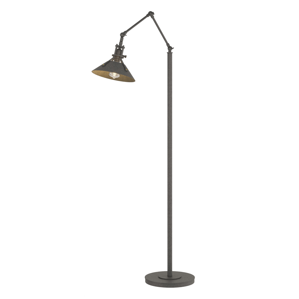 Hubbardton Forge Henry Floor Lamp 60.8" - Handcrafted Brass-Riveted Shade, Dimmable, Versatile Design