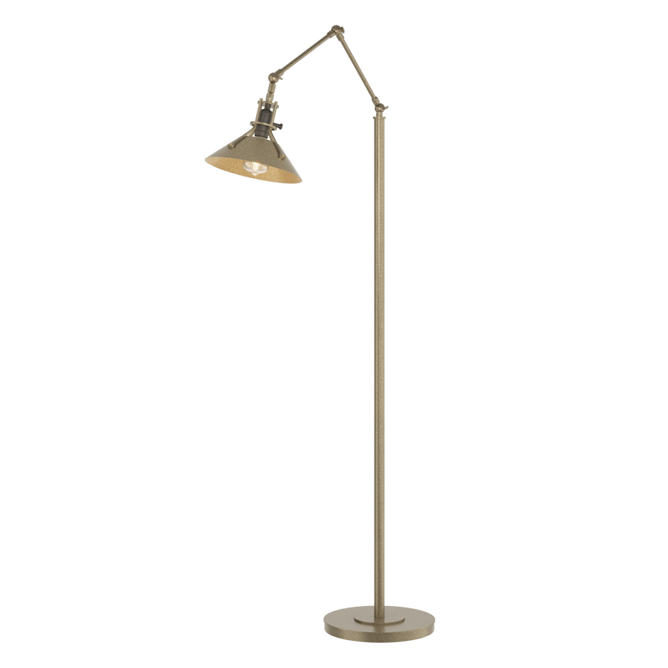 Hubbardton Forge Henry Floor Lamp 60.8" - Handcrafted Brass-Riveted Shade, Dimmable, Versatile Design