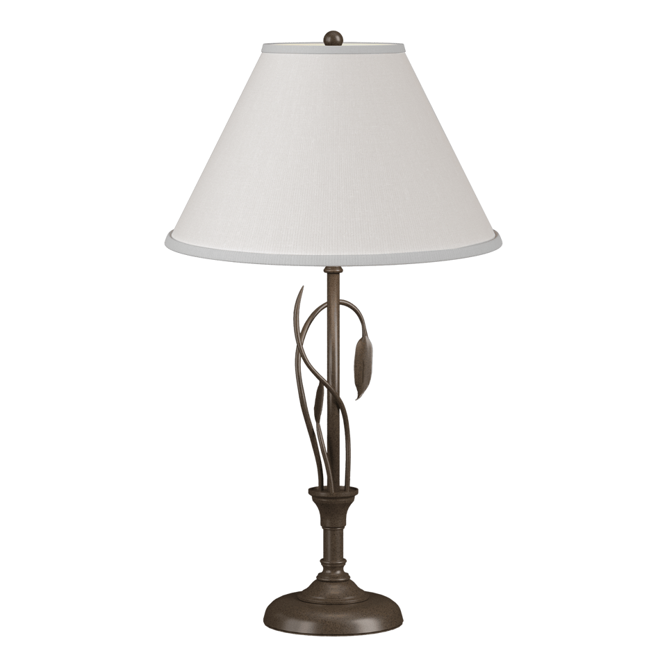 Hubbardton Forge Forged Leaves Table Lamp with Handcrafted Iron Design and Dimmable Natural Linen Shade