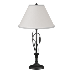 Hubbardton Forge Forged Leaves Table Lamp with Handcrafted Iron Design and Dimmable Natural Linen Shade