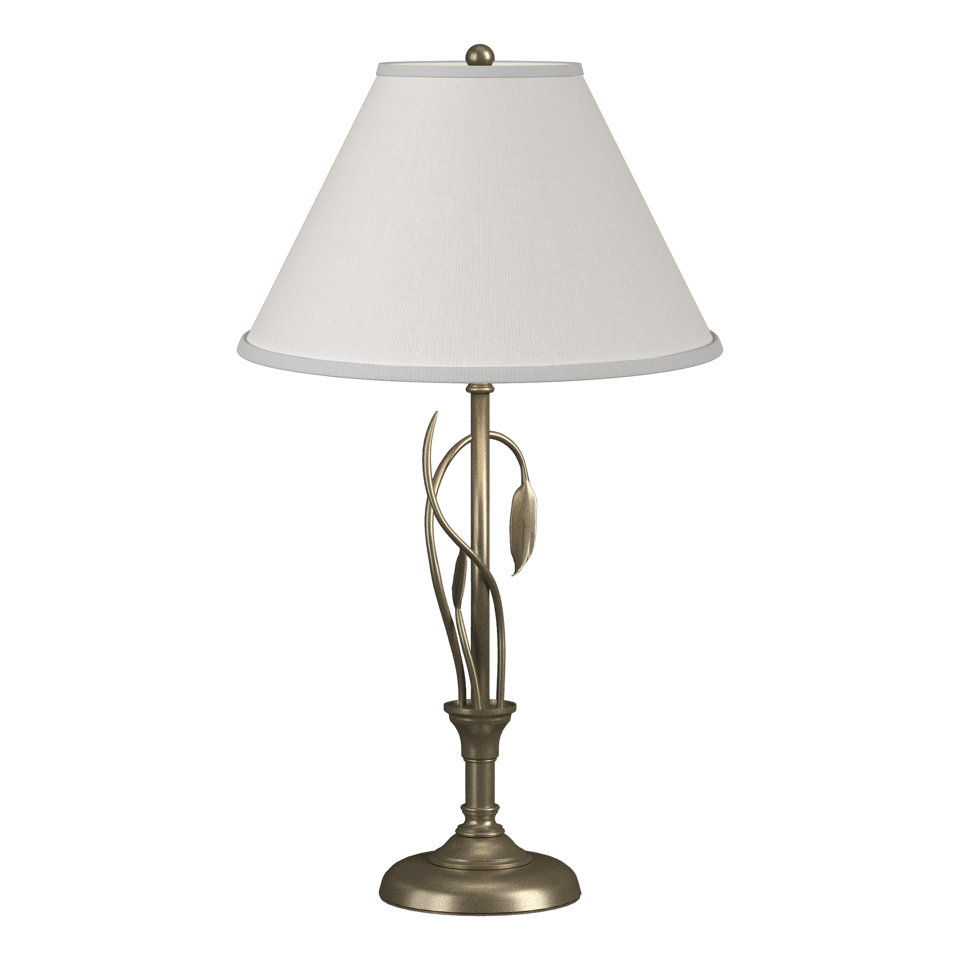 Hubbardton Forge Forged Leaves Table Lamp with Handcrafted Iron Design and Dimmable Natural Linen Shade