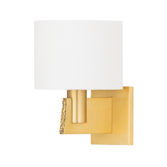 Brampton Wall Sconce - Aged Brass Finish, Linen Shade, Dimmable, UL Damp Rated | Hudson Valley Lighting