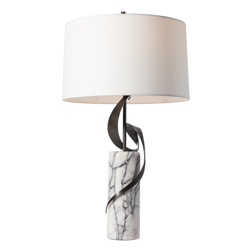 Rivulet Table Lamp by Hubbardton Forge 272112 with Lilac Marble Base and Dimmable Natural Linen Shade