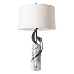 Rivulet Table Lamp by Hubbardton Forge 272112 with Lilac Marble Base and Dimmable Natural Linen Shade