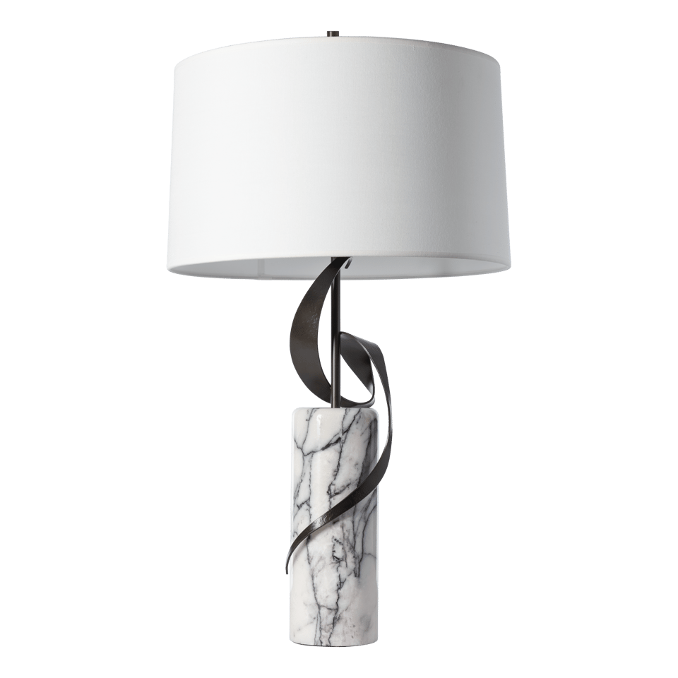 Rivulet Table Lamp by Hubbardton Forge 272112 with Lilac Marble Base and Dimmable Natural Linen Shade