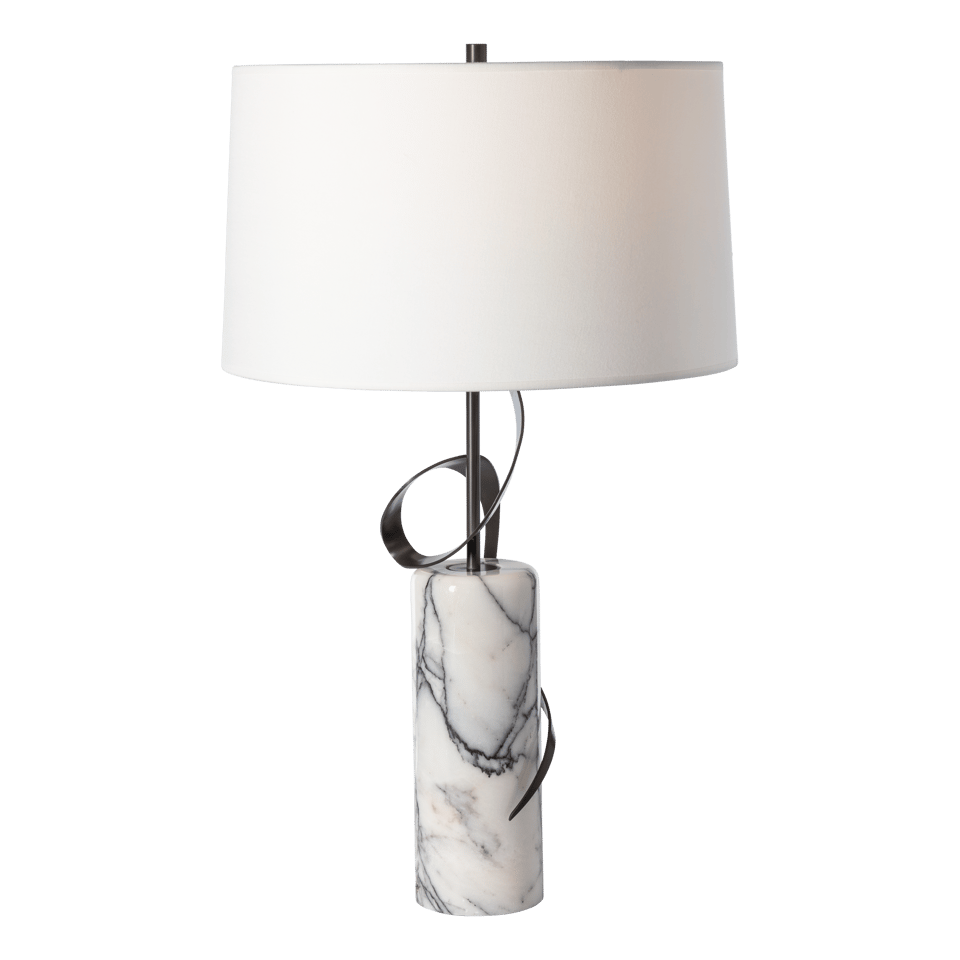 Rivulet Table Lamp by Hubbardton Forge 272112 with Lilac Marble Base and Dimmable Natural Linen Shade