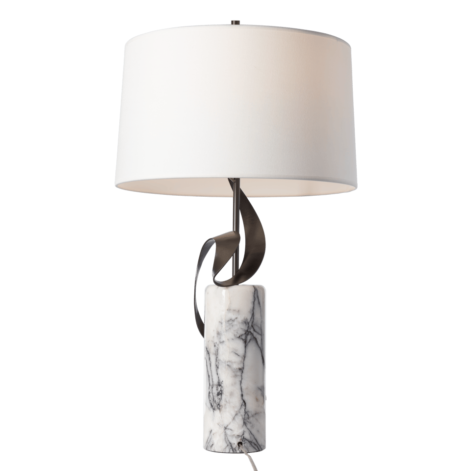 Rivulet Table Lamp by Hubbardton Forge 272112 with Lilac Marble Base and Dimmable Natural Linen Shade