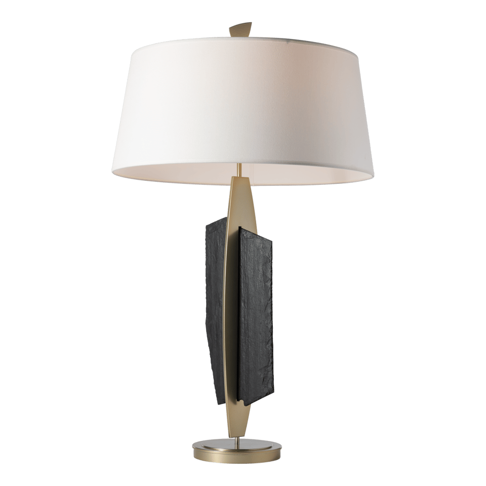 Cambrian Table Lamp By Hubbardton Forge With Vermont Black Slate And Anna Linen Shade, 35.3" Height