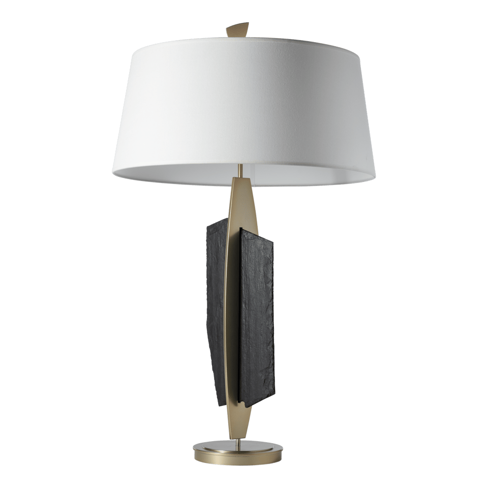 Cambrian Table Lamp By Hubbardton Forge With Vermont Black Slate And Anna Linen Shade, 35.3" Height