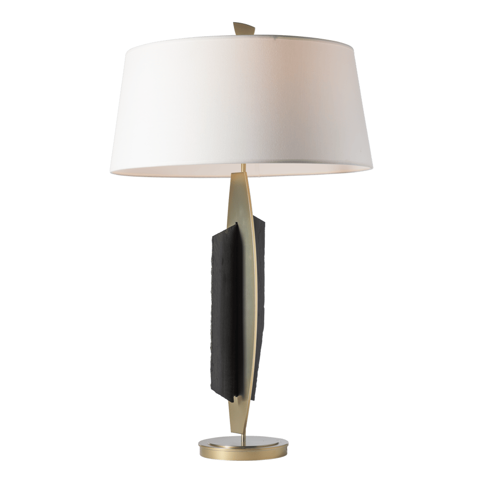 Cambrian Table Lamp By Hubbardton Forge With Vermont Black Slate And Anna Linen Shade, 35.3" Height