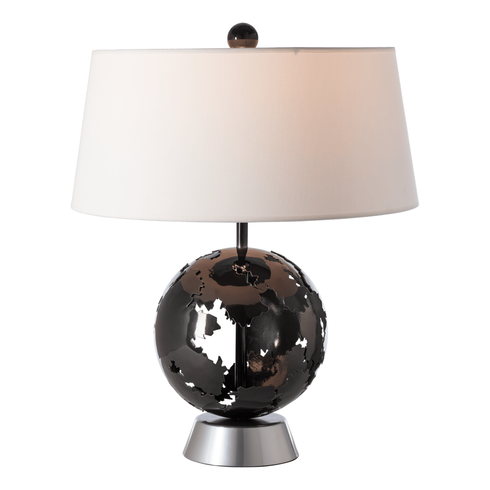 Hubbardton Forge Pangea Table Lamp, Hand-Forged Steel, Dimmable, Natural Linen Shade, 27.3" Tall