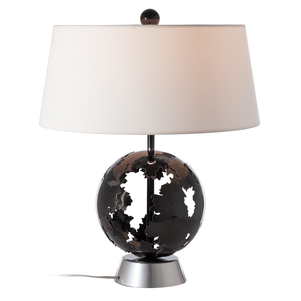 Hubbardton Forge Pangea Table Lamp, Hand-Forged Steel, Dimmable, Natural Linen Shade, 27.3" Tall