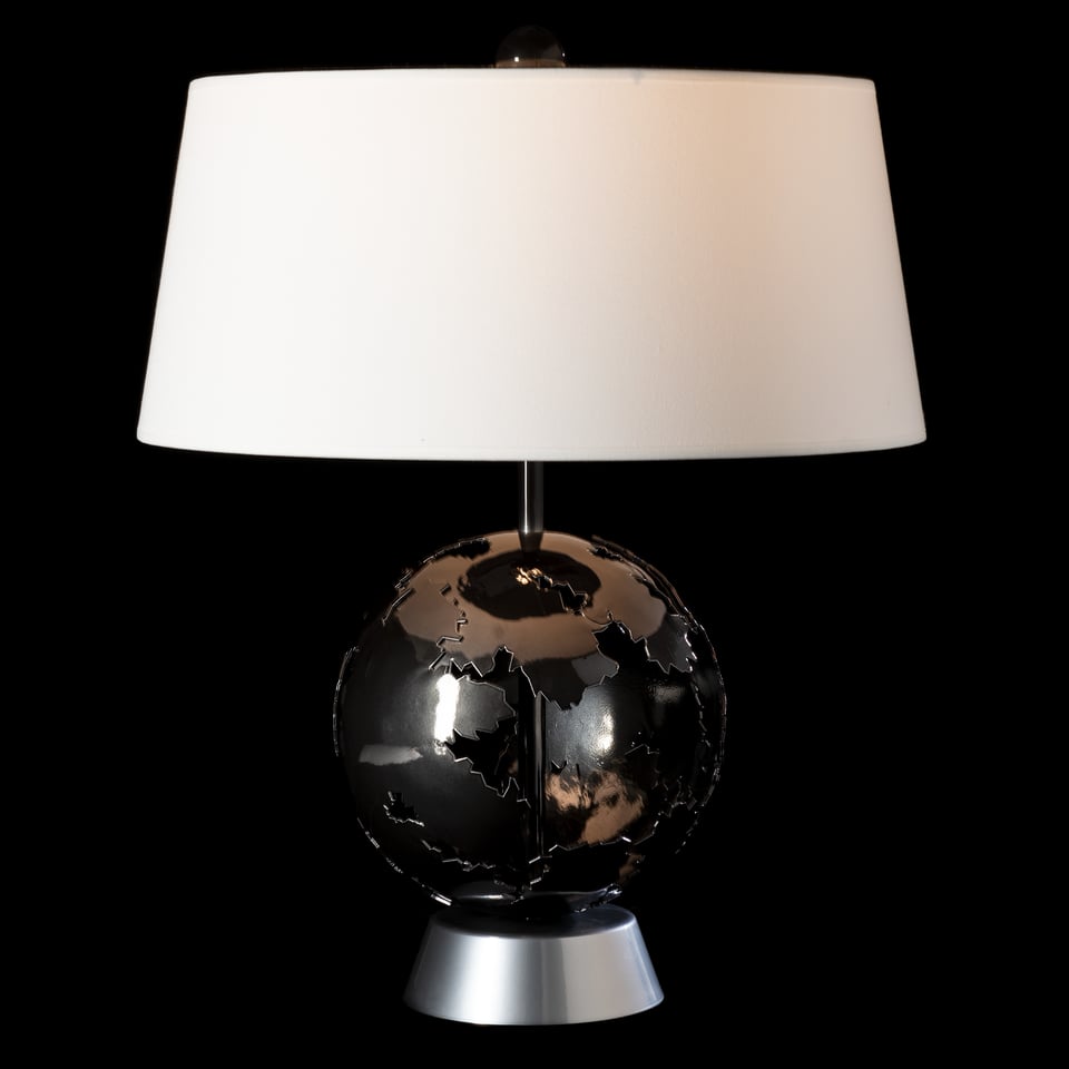 Hubbardton Forge Pangea Table Lamp, Hand-Forged Steel, Dimmable, Natural Linen Shade, 27.3" Tall