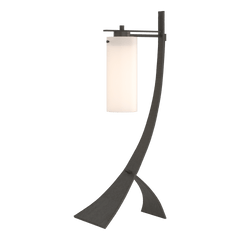 Hubbardton Forge Stasis Table Lamp 100W Dimmable, Handcrafted Iron with Opal Glass Shade