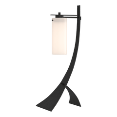 Hubbardton Forge Stasis Table Lamp 100W Dimmable, Handcrafted Iron with Opal Glass Shade