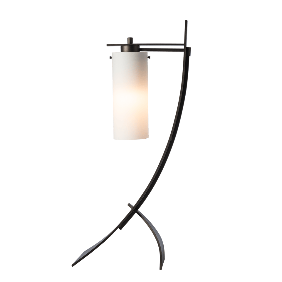 Hubbardton Forge Stasis Table Lamp 100W Dimmable, Handcrafted Iron with Opal Glass Shade