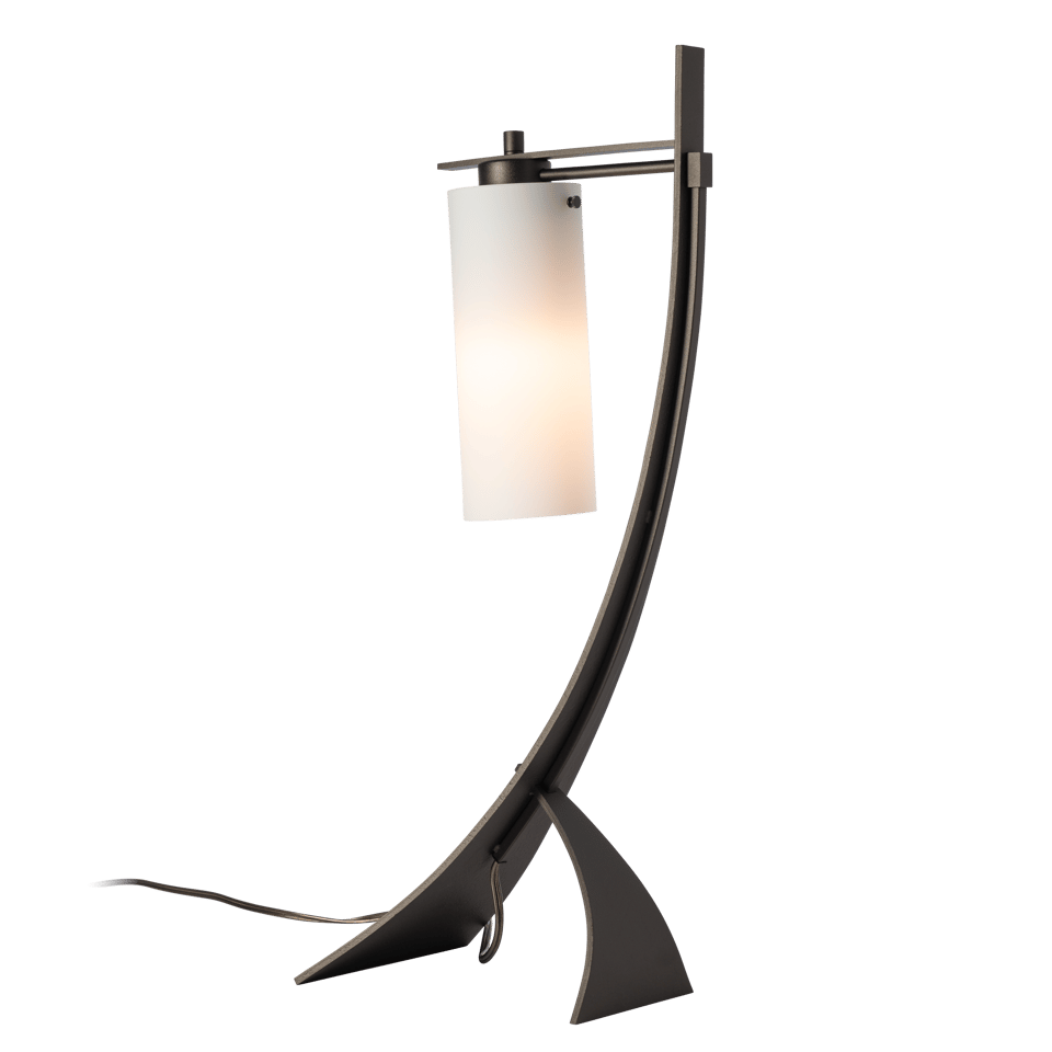 Hubbardton Forge Stasis Table Lamp 100W Dimmable, Handcrafted Iron with Opal Glass Shade