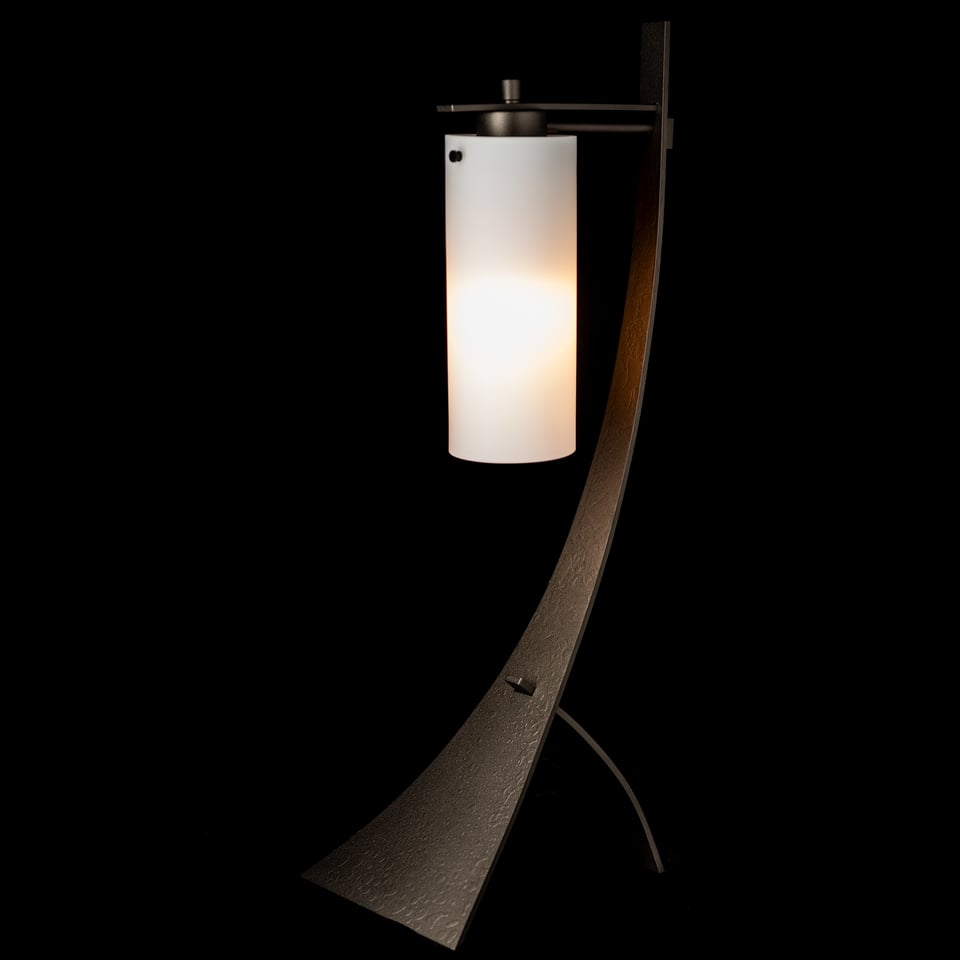 Hubbardton Forge Stasis Table Lamp 100W Dimmable, Handcrafted Iron with Opal Glass Shade