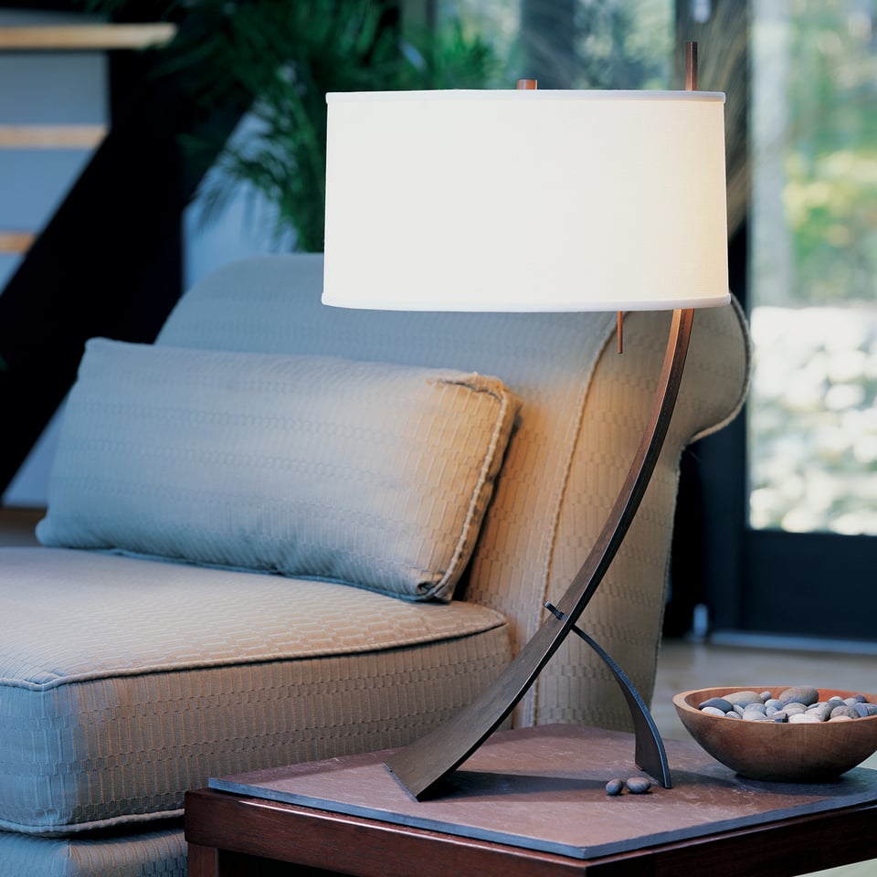 Hubbardton Forge Stasis Table Lamp 28.3" Height, Customizable Finish, Dimmable, Hand-Forged Iron