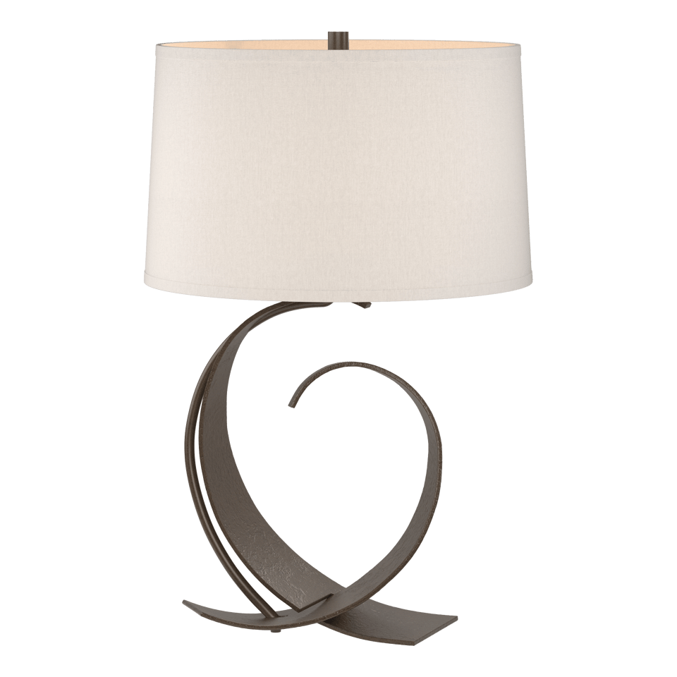 Fullered Impressions Table Lamp By Hubbardton Forge, Artisan Crafted Steel, Linen Shade, 150W E26