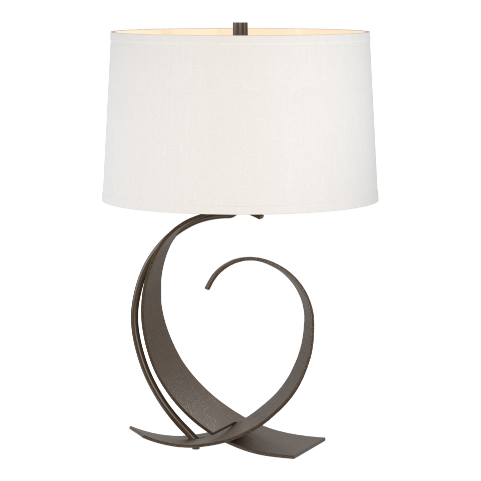 Fullered Impressions Table Lamp By Hubbardton Forge, Artisan Crafted Steel, Linen Shade, 150W E26