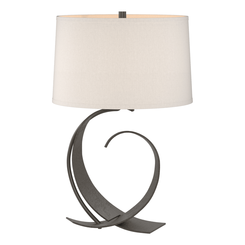 Fullered Impressions Table Lamp By Hubbardton Forge, Artisan Crafted Steel, Linen Shade, 150W E26