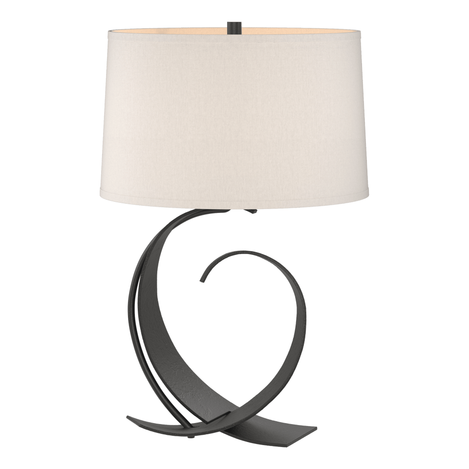 Fullered Impressions Table Lamp By Hubbardton Forge, Artisan Crafted Steel, Linen Shade, 150W E26