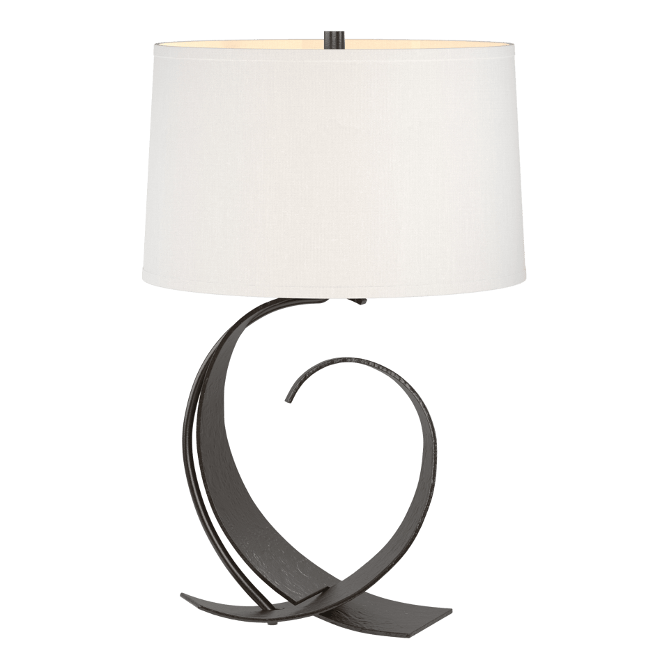 Fullered Impressions Table Lamp By Hubbardton Forge, Artisan Crafted Steel, Linen Shade, 150W E26