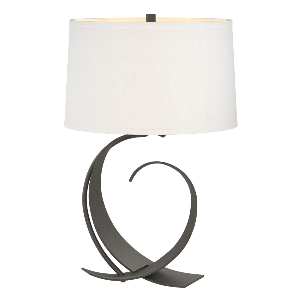 Fullered Impressions Table Lamp By Hubbardton Forge, Artisan Crafted Steel, Linen Shade, 150W E26