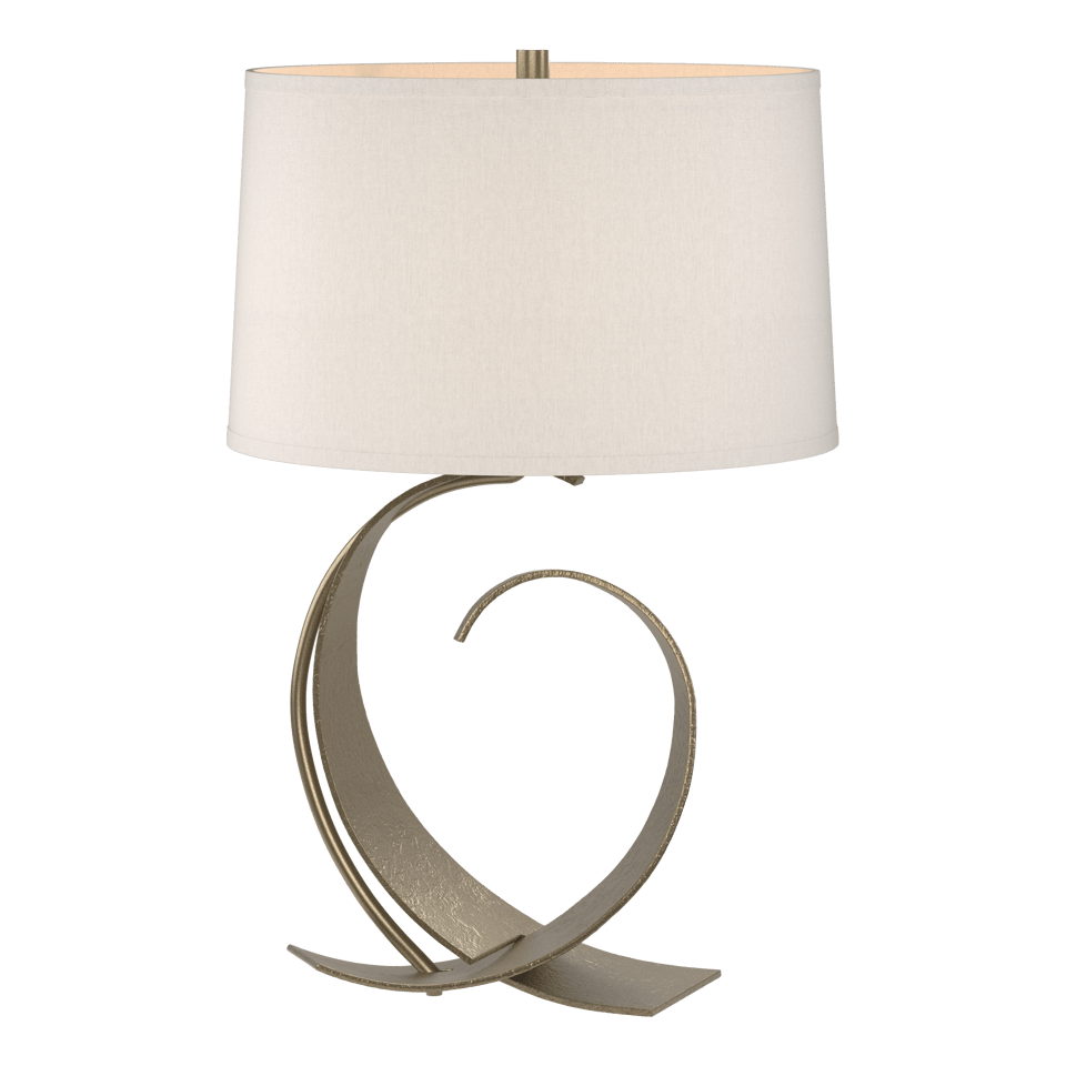 Fullered Impressions Table Lamp By Hubbardton Forge, Artisan Crafted Steel, Linen Shade, 150W E26