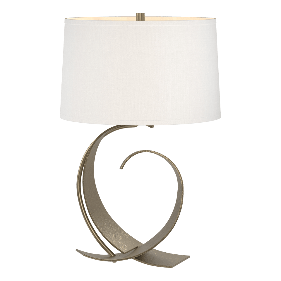 Fullered Impressions Table Lamp By Hubbardton Forge, Artisan Crafted Steel, Linen Shade, 150W E26