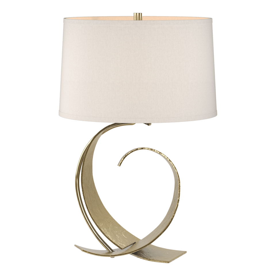 Fullered Impressions Table Lamp By Hubbardton Forge, Artisan Crafted Steel, Linen Shade, 150W E26