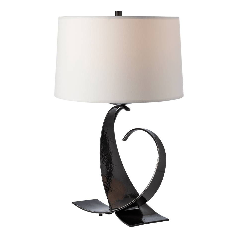 Fullered Impressions Table Lamp By Hubbardton Forge, Artisan Crafted Steel, Linen Shade, 150W E26