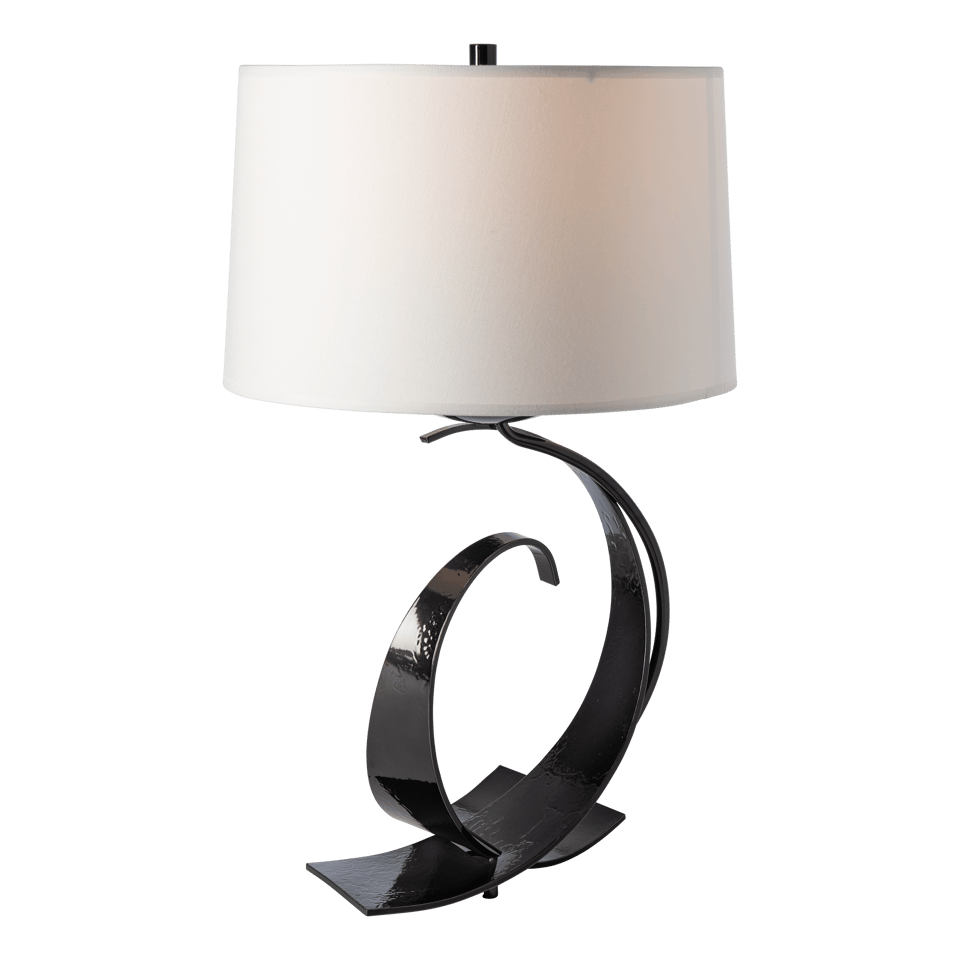 Fullered Impressions Table Lamp By Hubbardton Forge, Artisan Crafted Steel, Linen Shade, 150W E26