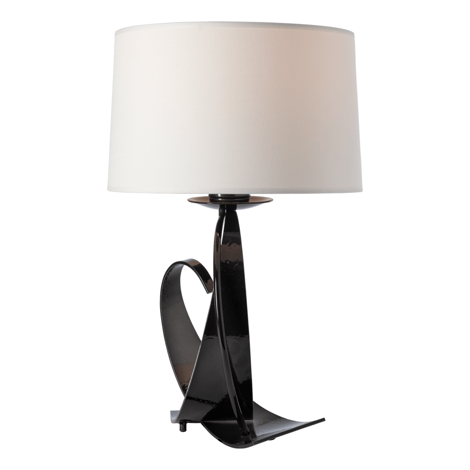 Fullered Impressions Table Lamp By Hubbardton Forge, Artisan Crafted Steel, Linen Shade, 150W E26