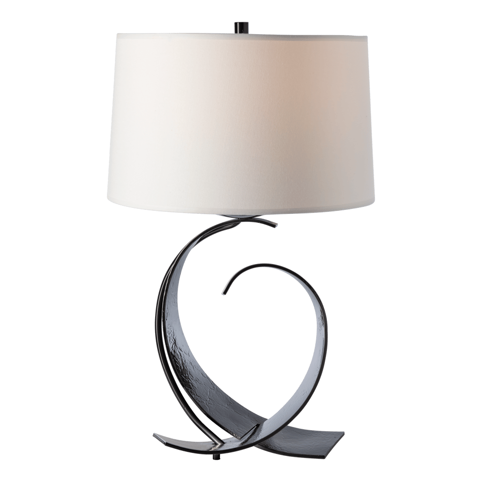 Fullered Impressions Table Lamp By Hubbardton Forge, Artisan Crafted Steel, Linen Shade, 150W E26