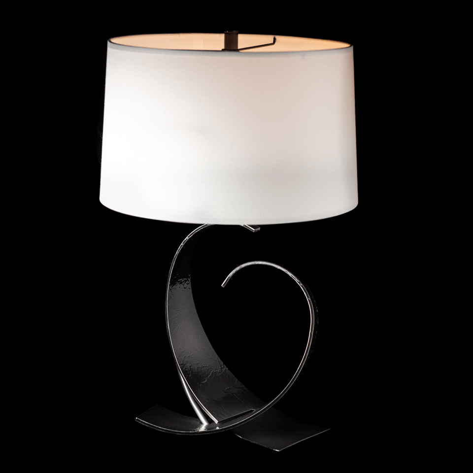 Fullered Impressions Table Lamp By Hubbardton Forge, Artisan Crafted Steel, Linen Shade, 150W E26